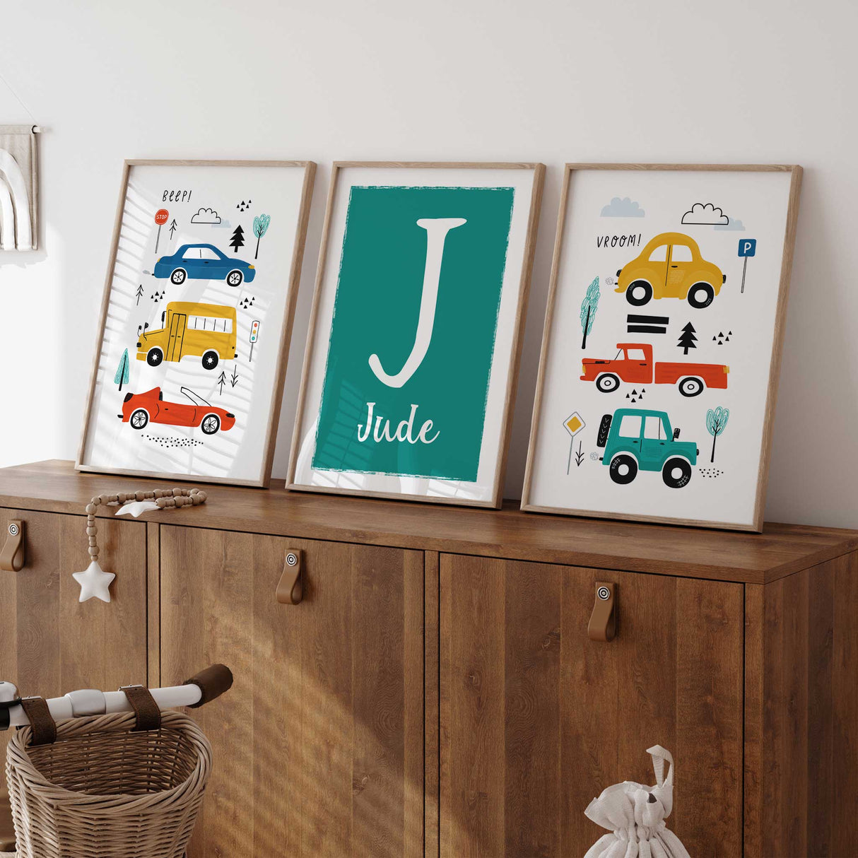 Fun transport-themed nursery prints for boys room wall decor