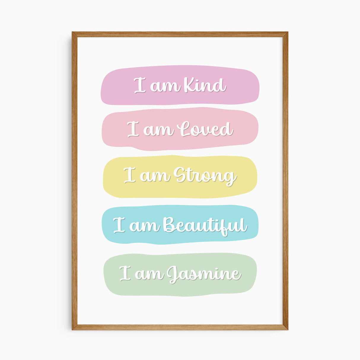 I am” affirmation print with custom name for nursery wall