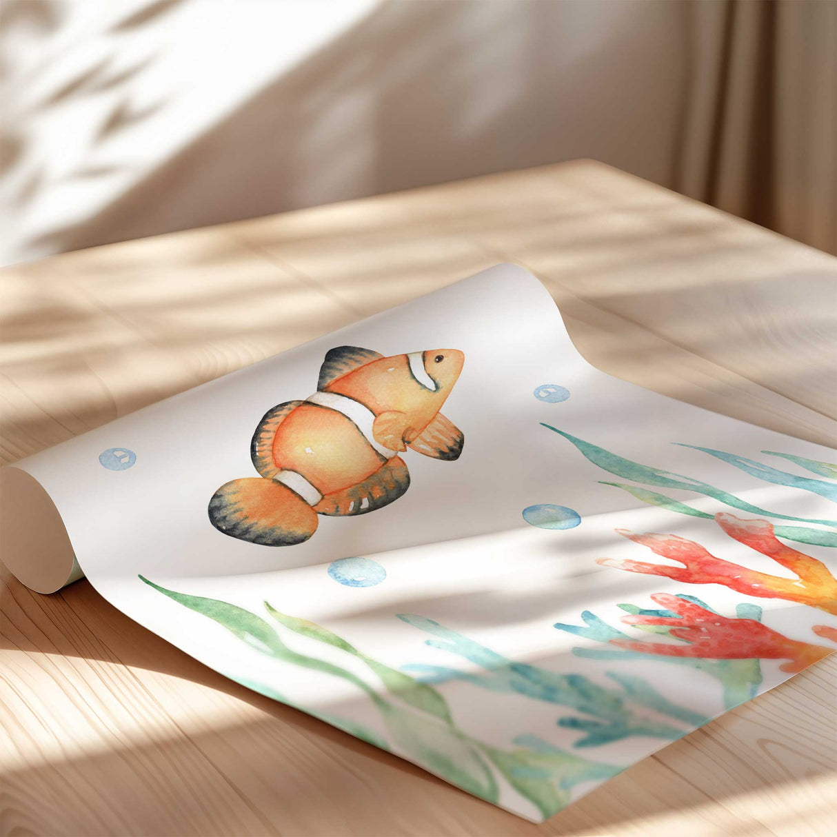 Watercolour ocean animals set in bright coastal tones