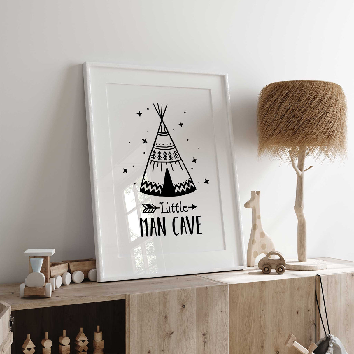 Adventure-themed wall art print with stars and teepee for kids room
