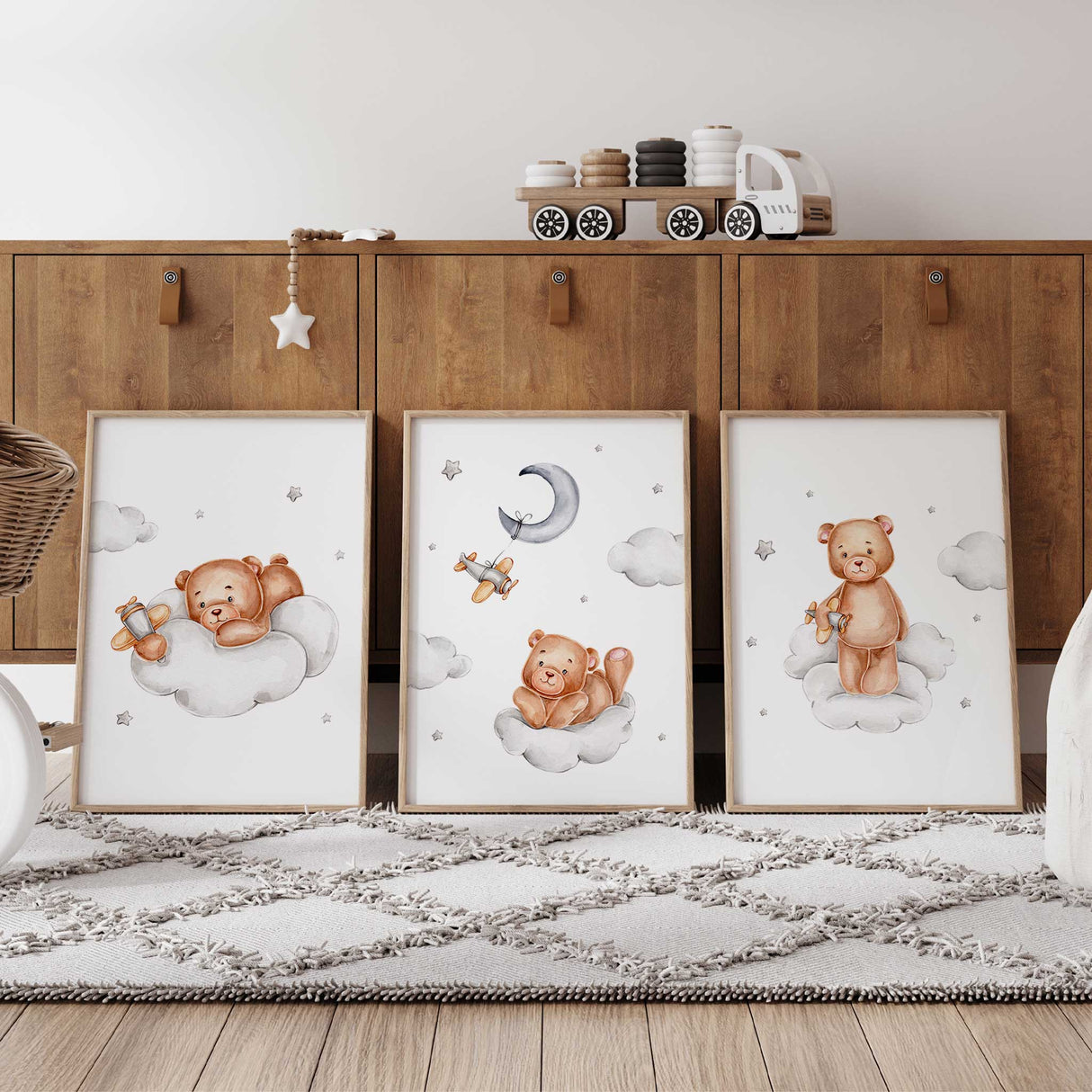 Teddy bear nursery prints with airplane theme