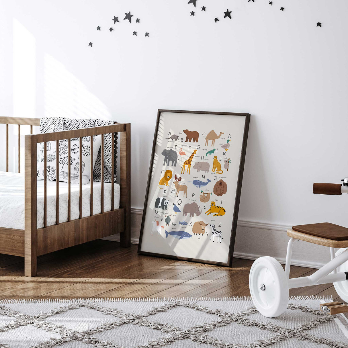 Alphabet animals educational wall art for kids bedroom and playroom