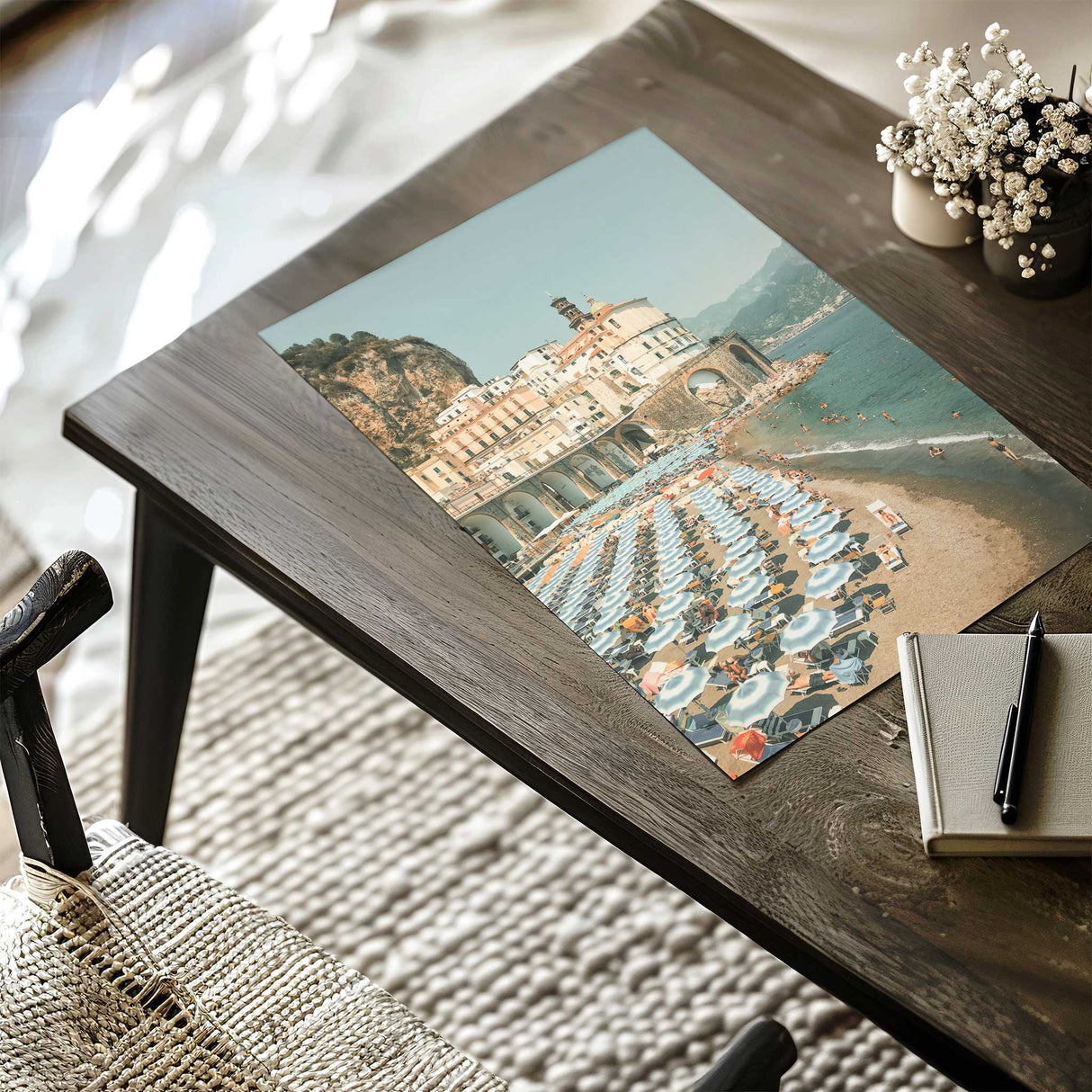 Travel-inspired Amalfi Coast print with beach and Italian charm