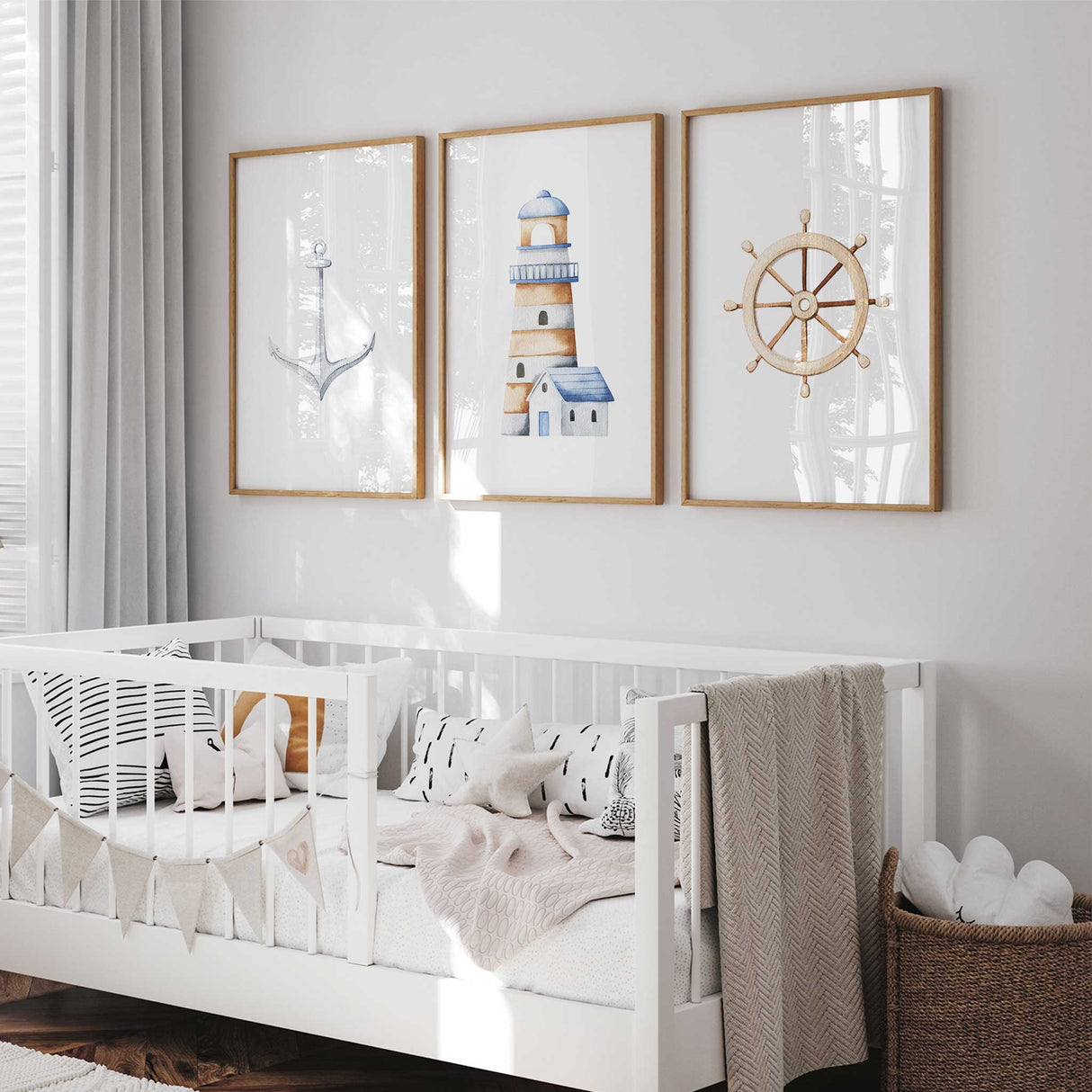 Watercolor anchor print for boys' coastal-themed bedroom or nursery decor