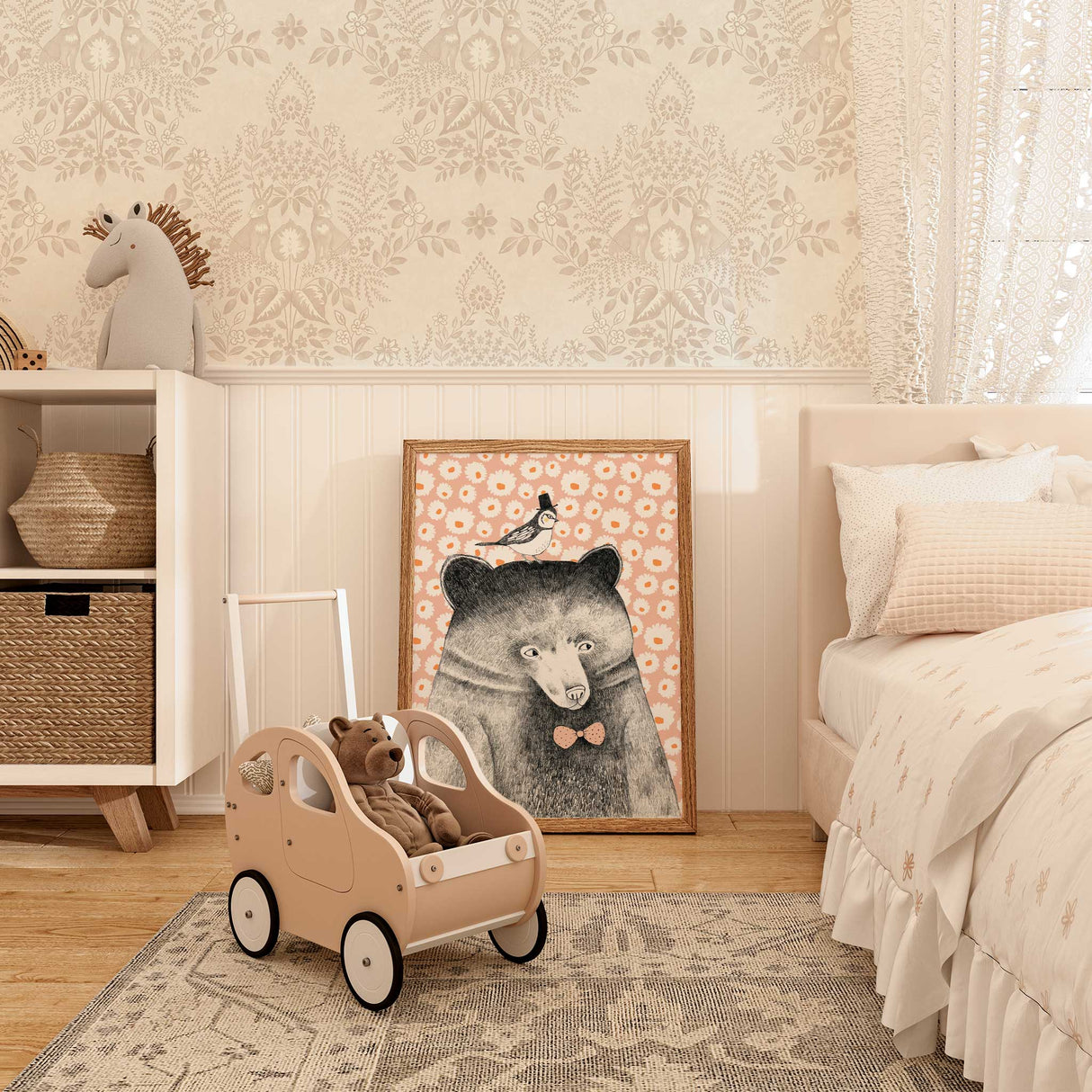 bear and bird animal wall art for nursery and toddler bedroom