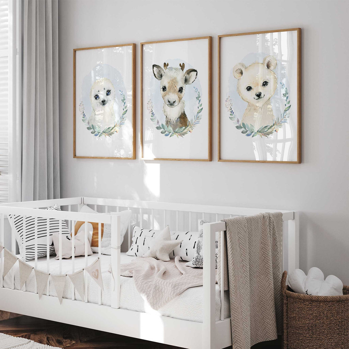 Arctic animal nursery wall art set with polar bear reindeer and seal