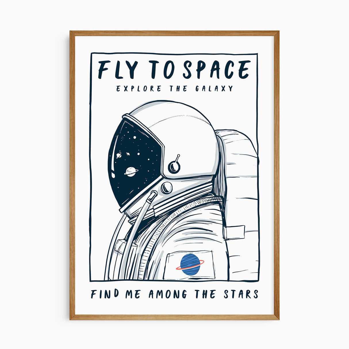 Astronaut wall art print for kids bedroom or nursery, space-themed decor.