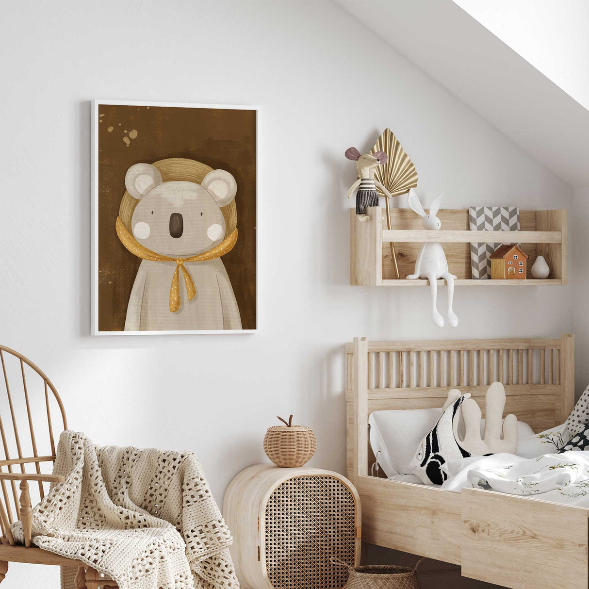 Australian animal nursery decor featuring hand-painted koala illustration.