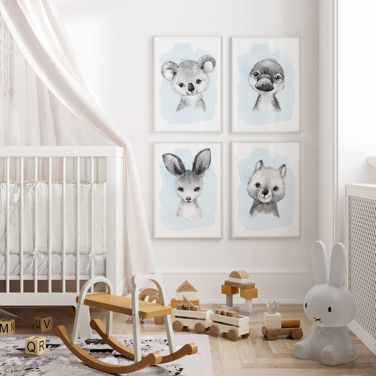 australian animal nursery wall art set with koala kangaroo platypus and wombat