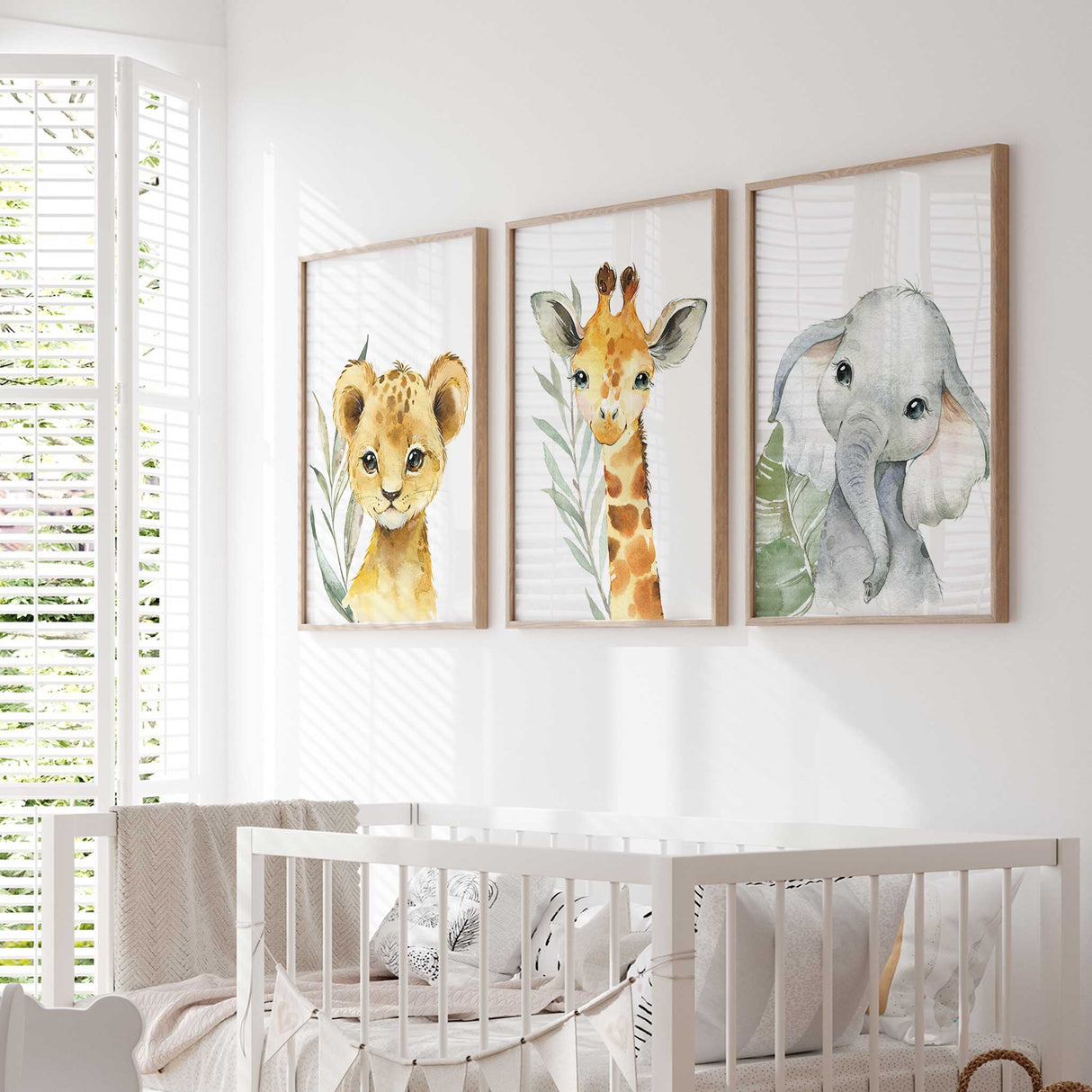 Set of 3 safari animal prints for baby room decor