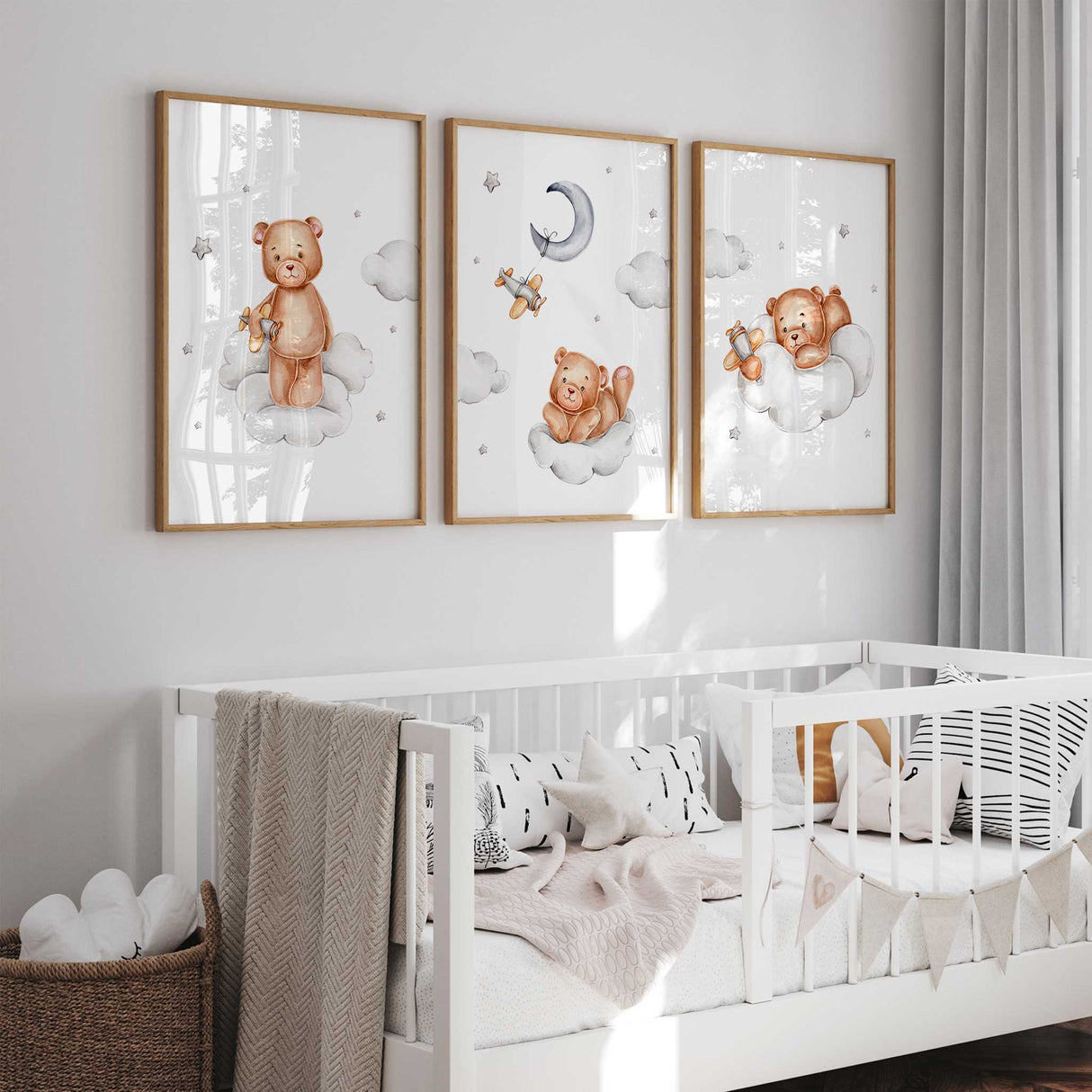 Airplane and bear nursery prints for baby room