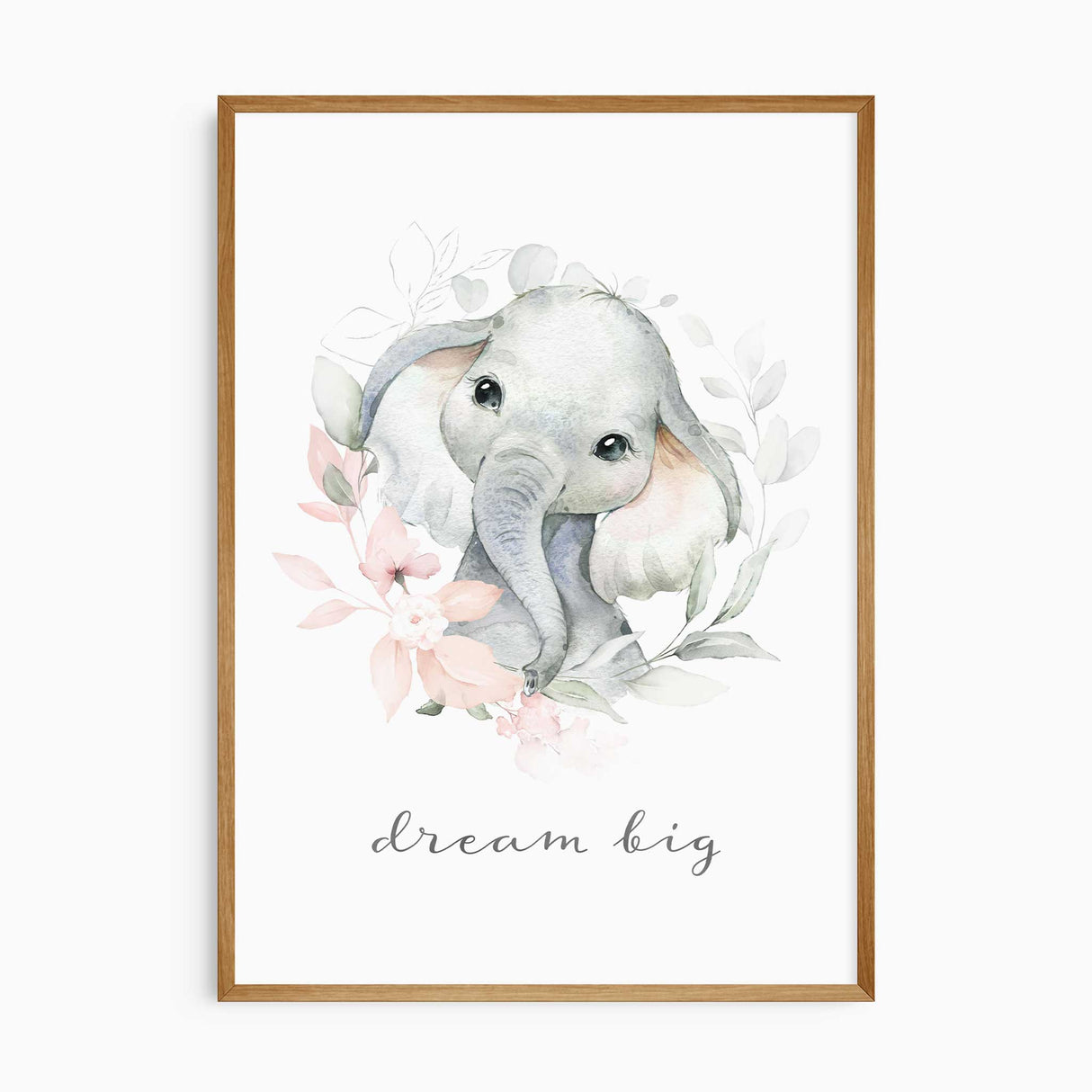 Baby elephant nursery quote wall art set with be happy, dream big and be brave prints