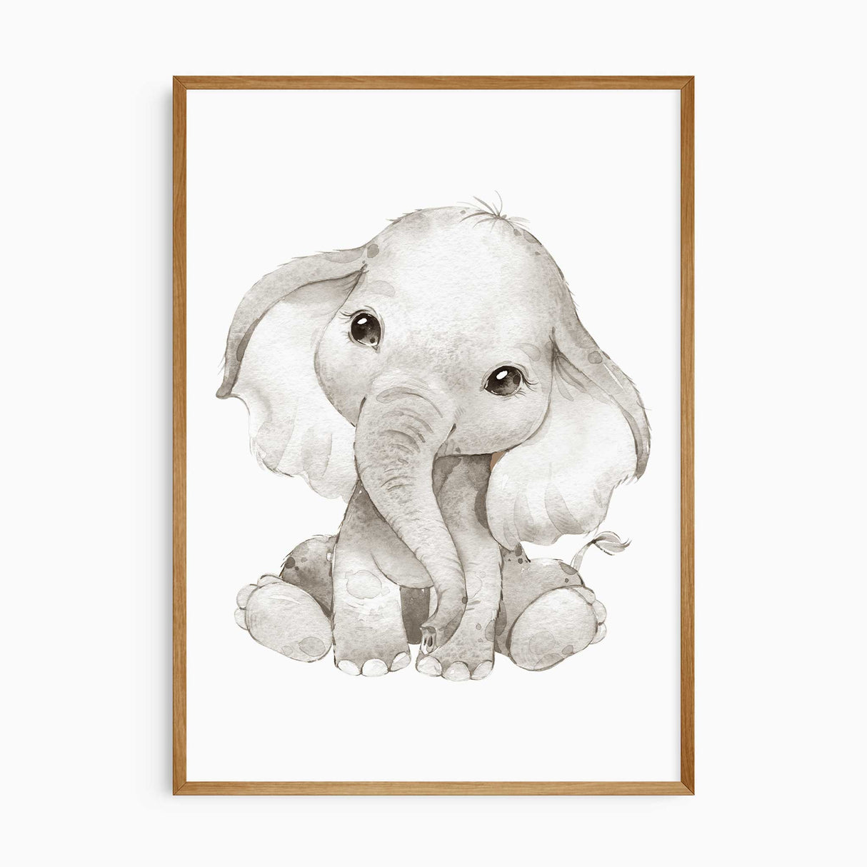 Baby elephant wall art in grey neutral tones for safari nursery