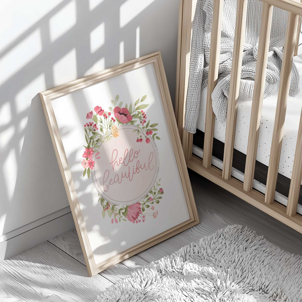 Delicate floral art print with motivational message for baby girl nursery