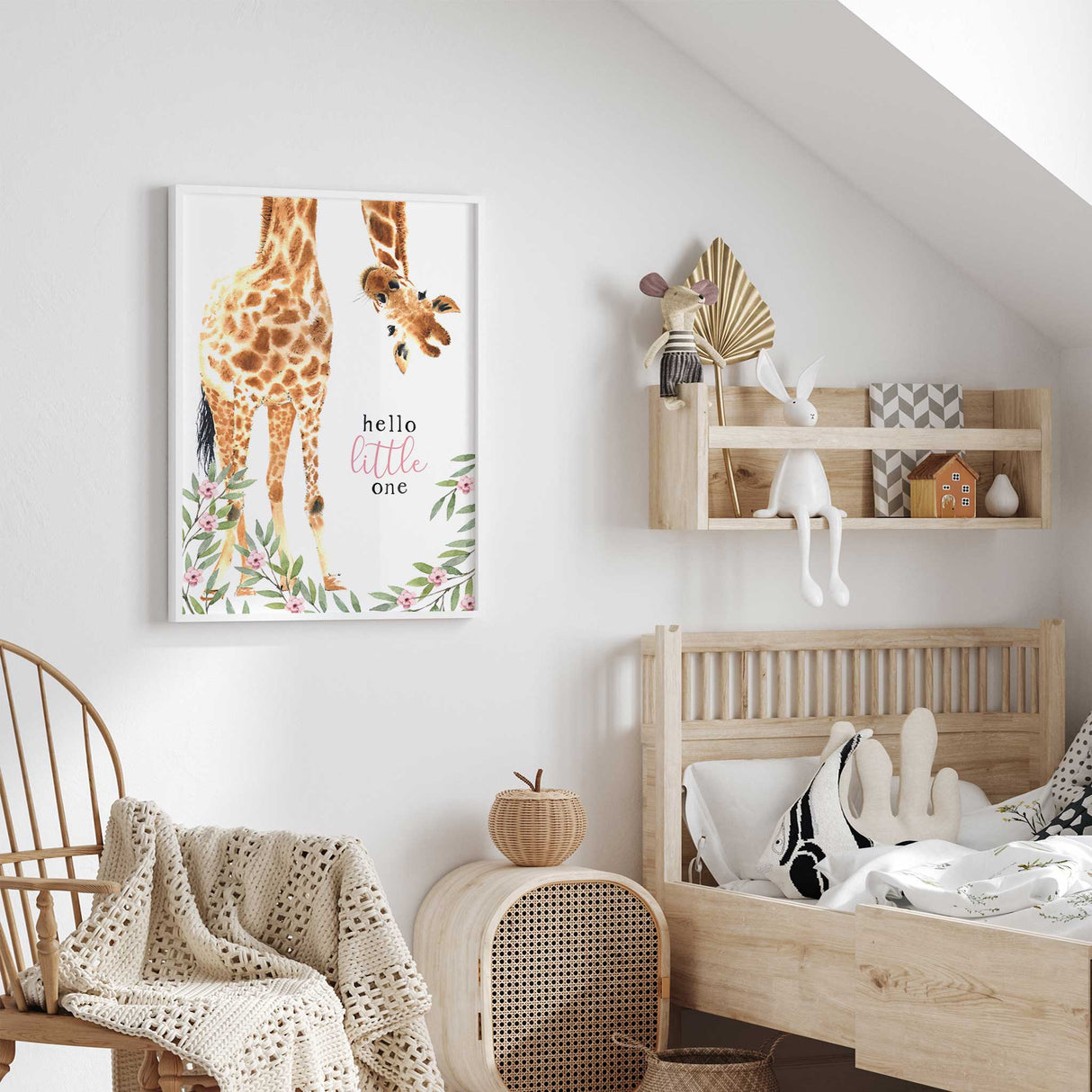 Baby girl giraffe nursery wall art with pink accents