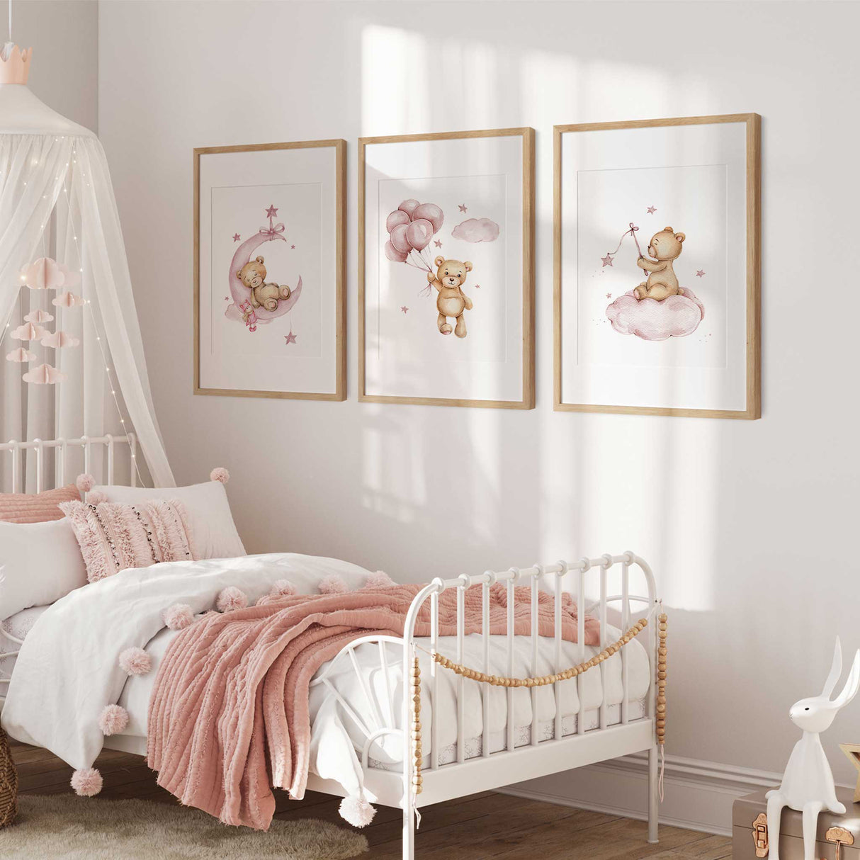 Adorable teddy bear prints set perfect for girls baby rooms.
