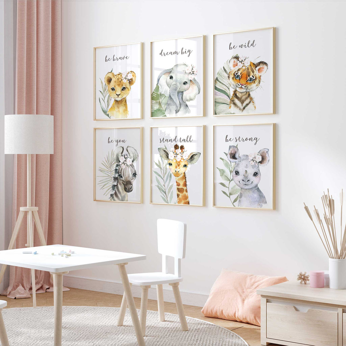 Safari Nursery Prints Set of 6 Girls Jungle Animal Wall Art – My Tommy ...