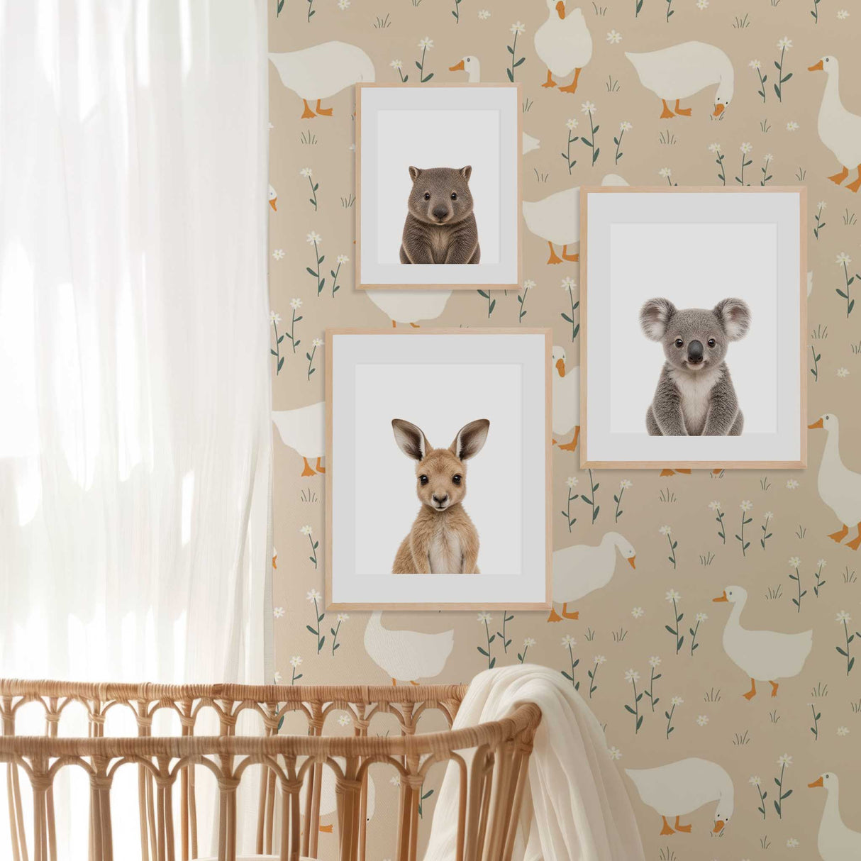 Baby koala kangaroo and wombat prints for Australian nursery decor