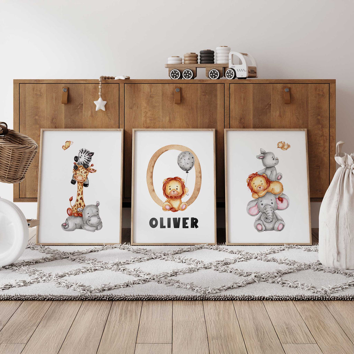 Jungle animal nursery decor for baby rooms and toddler bedrooms in soft neutral tones