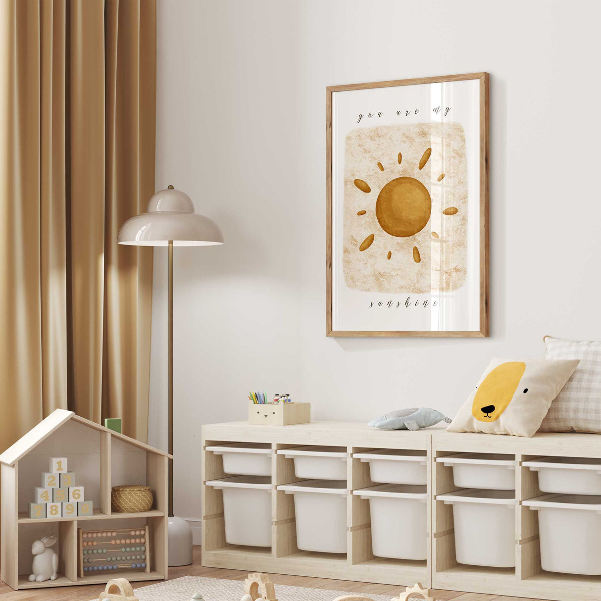 Baby room wall art with sunshine illustration and you are my sunshine text