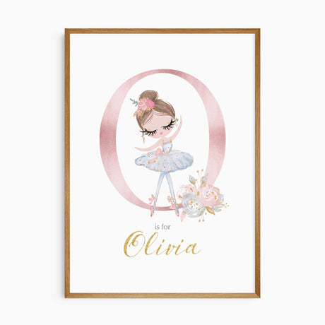 Personalised ballerina name print for girls bedroom wall decor