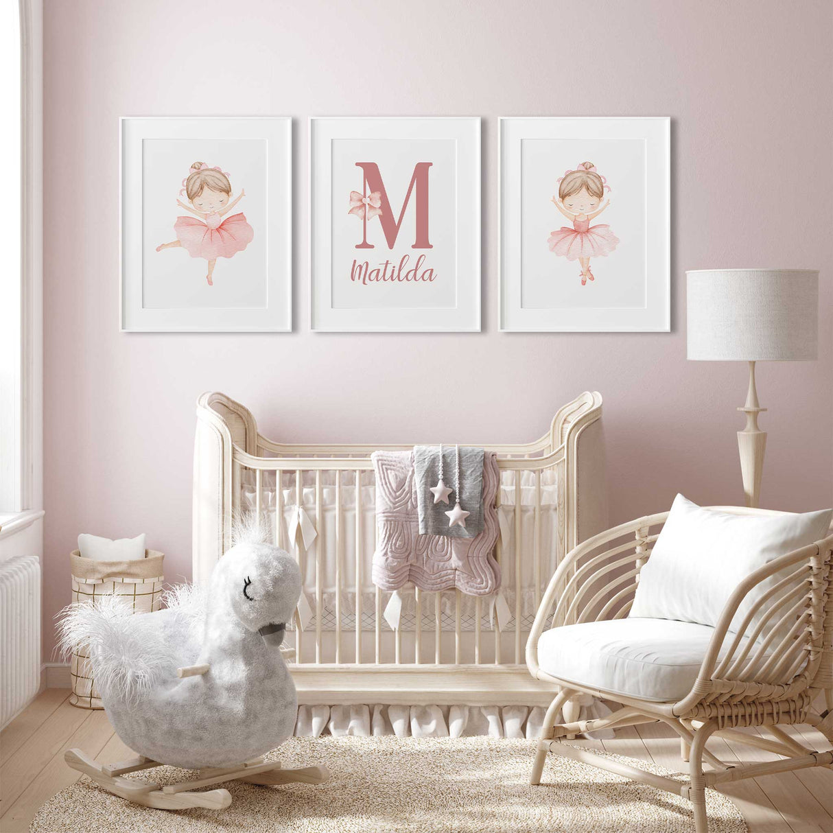 Set of three ballerina nursery wall prints with personalisation