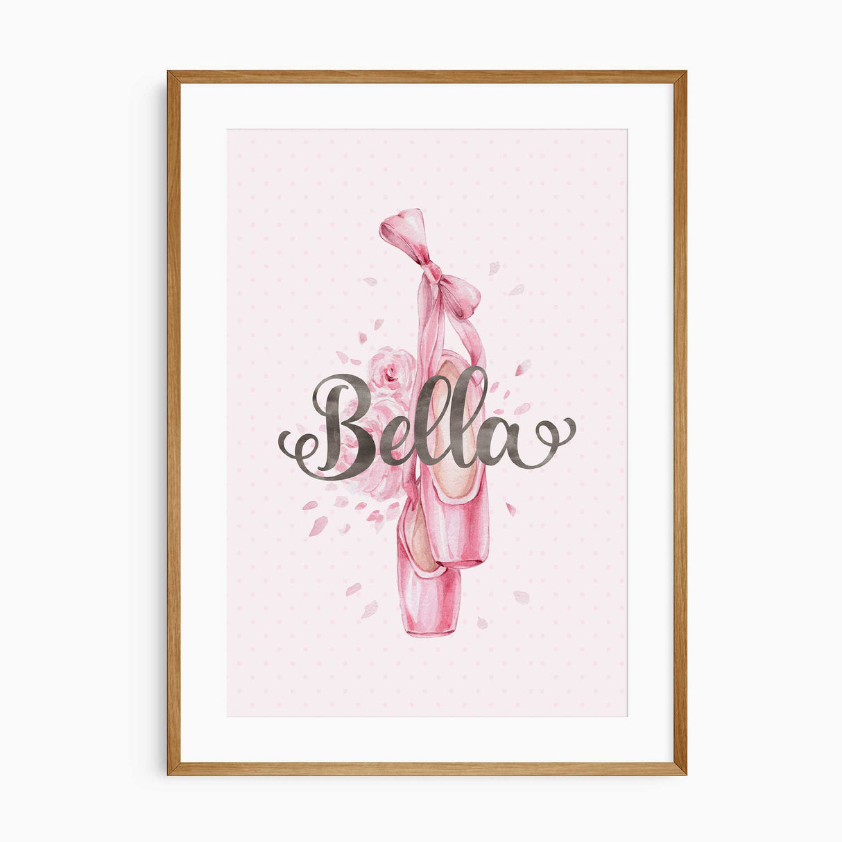 Ballet shoes print with custom name in soft pink for girls room décor