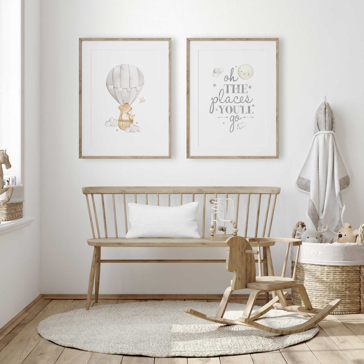 Grey balloon bear and quote nursery art set for gender-neutral rooms