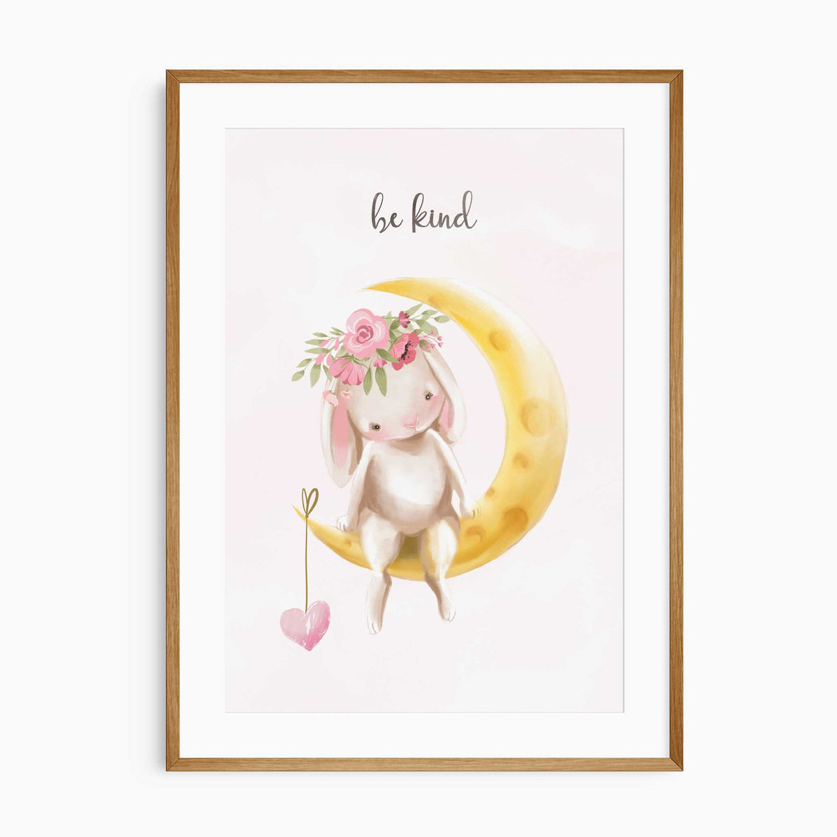 Cute rabbit print featuring a bunny riding a bicycle with flowers, ideal for baby girls nursery decor.