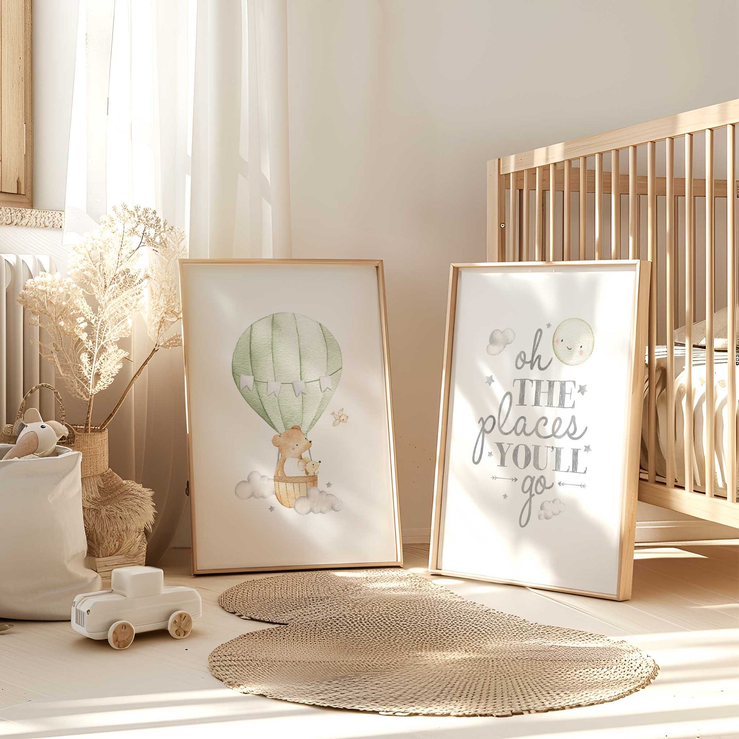 Set of 2 nursery prints with bear in balloon and motivational quote design