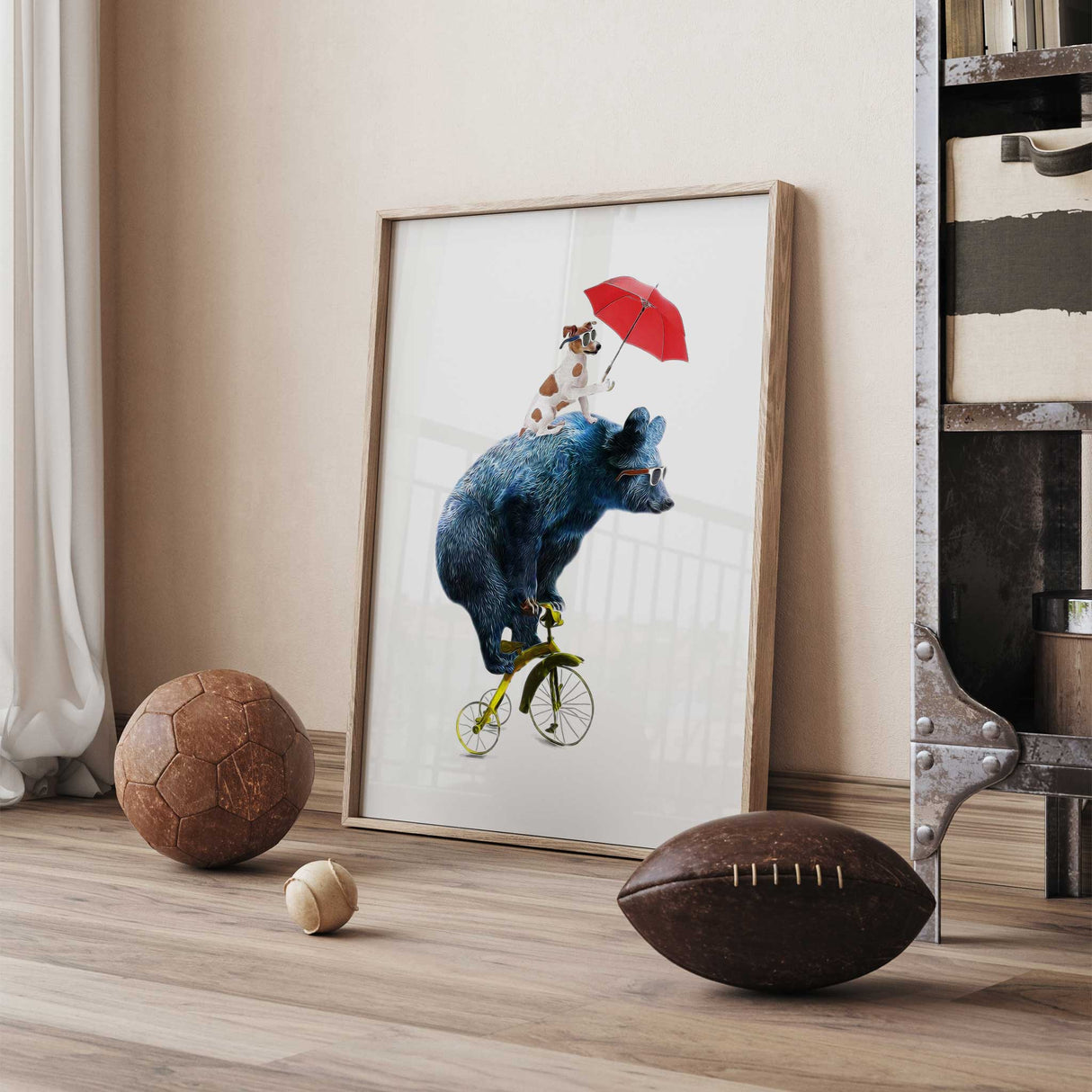 bear riding bicycle wall art for kids bedroom decor