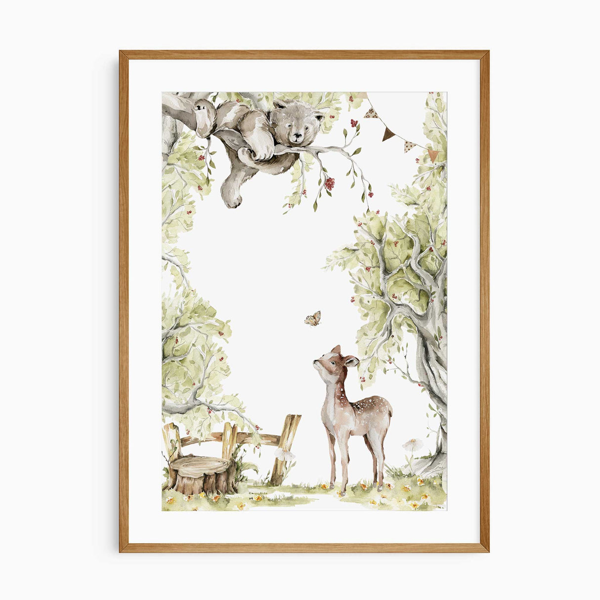 Bear, deer, and bunny nursery wall prints – gender-neutral baby room decor.