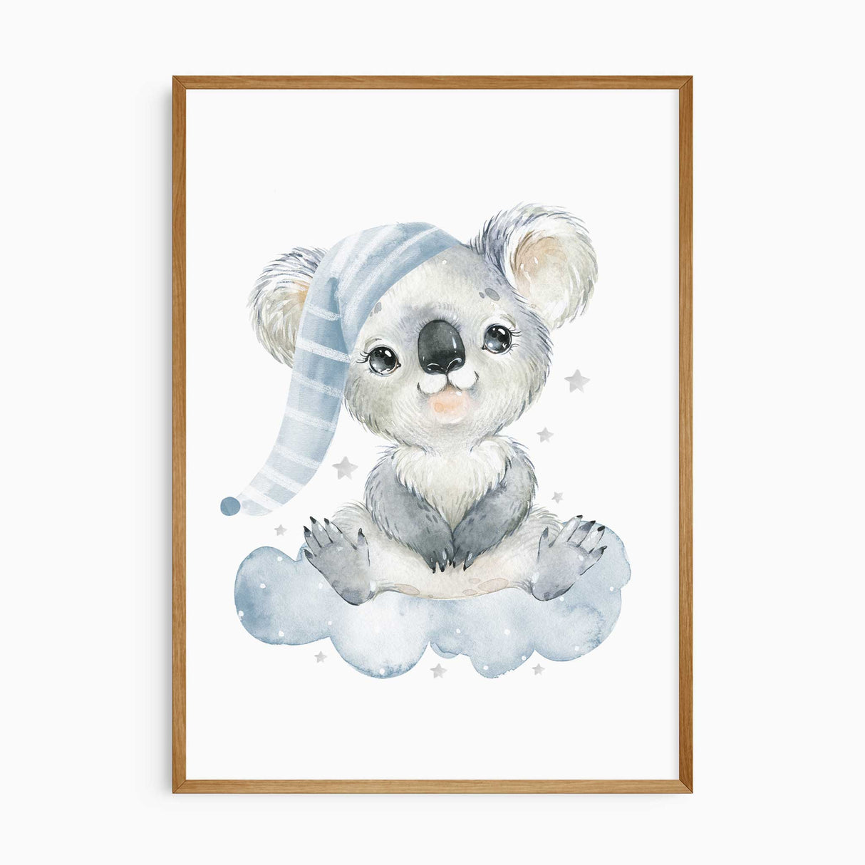 Blue baby boy nursery wall art set with koala elephant and quote