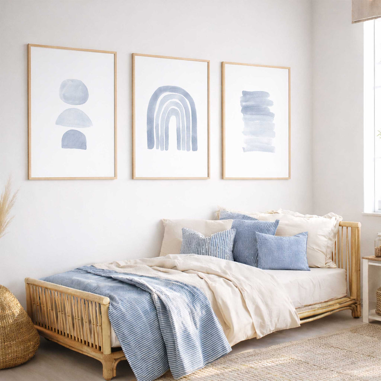 Blue nursery prints set of 3 minimalist wall art for baby boy nursery