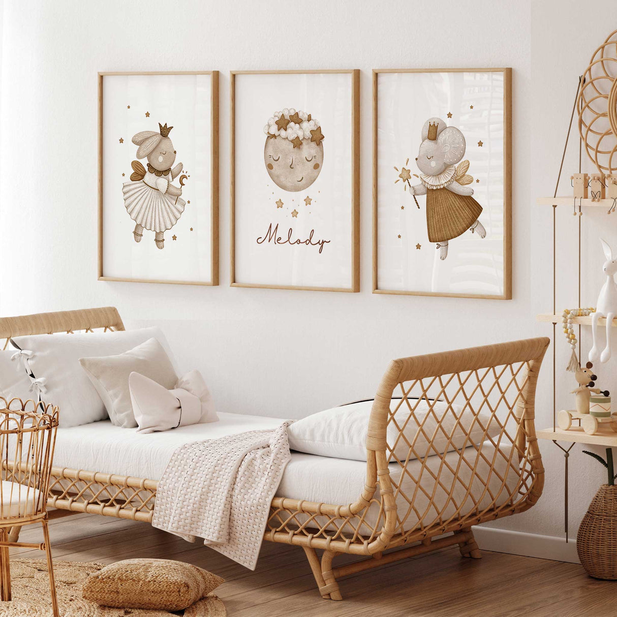 boho style fairy nursery artwork in warm earthy colours for girls bedroom