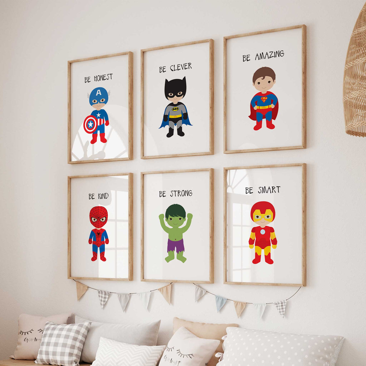 Boys superhero posters ideal for nursery decor, toddler rooms, and young superhero fans.