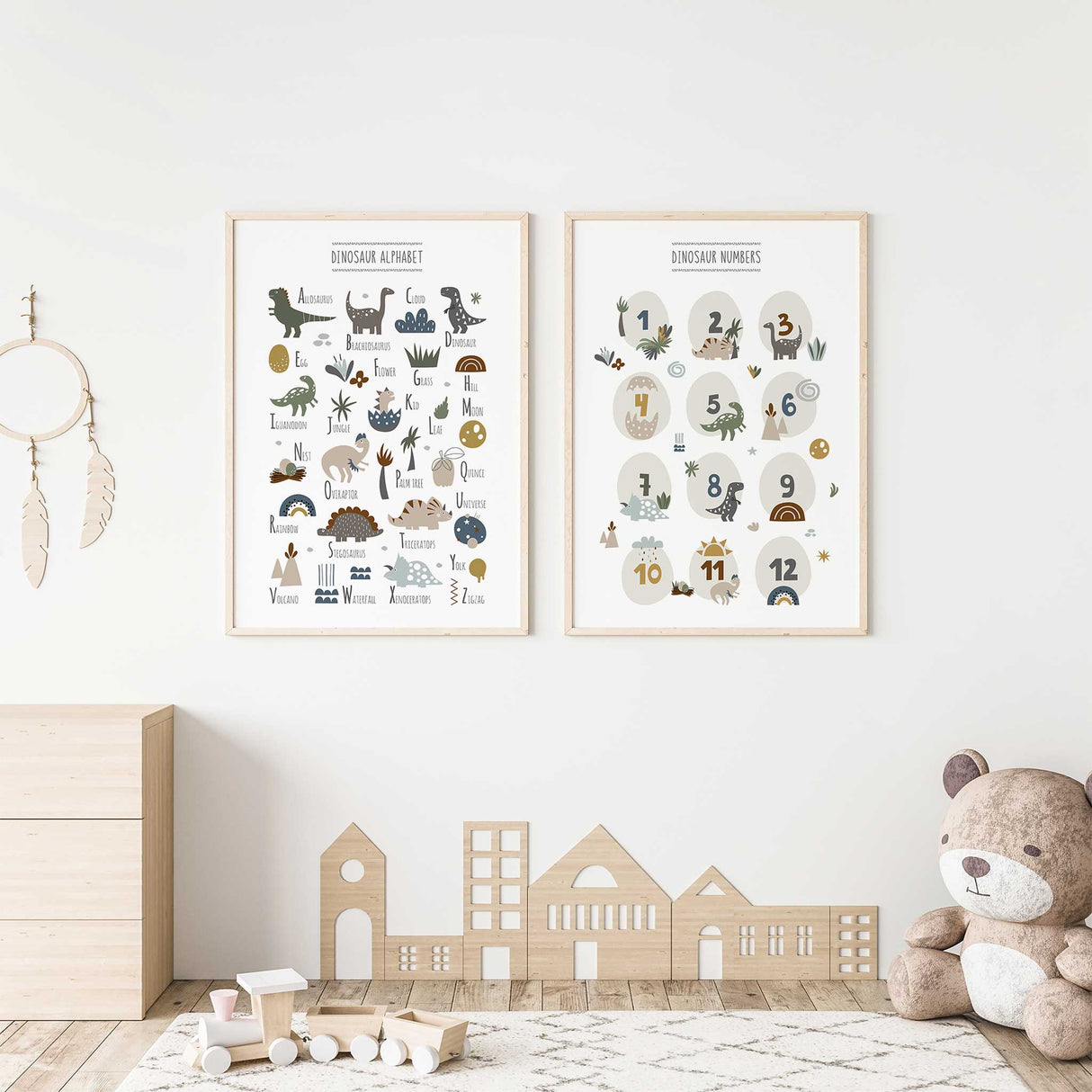 Boys dinosaur alphabet print educational nursery wall decor