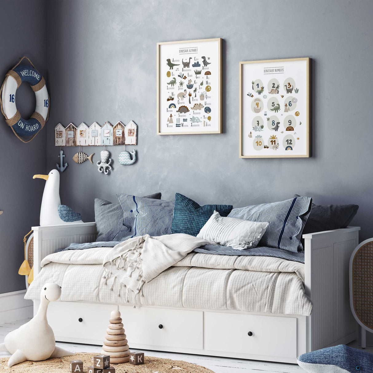 Dinosaur numbers 1 to 12 print for boys nursery or toddler room