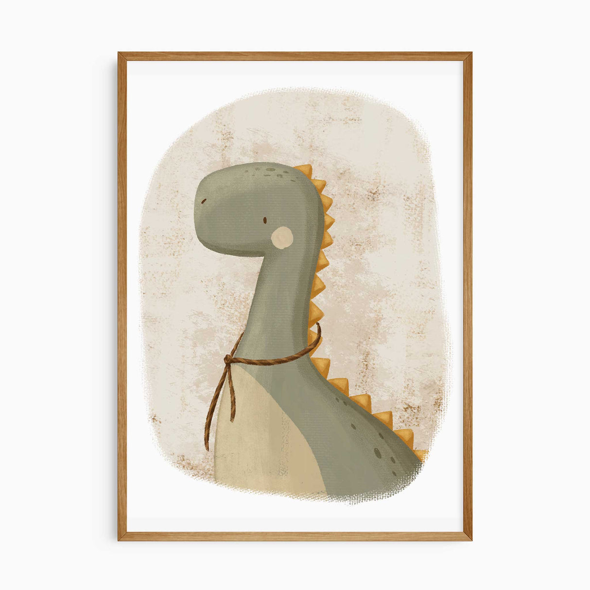 Boys dinosaur nursery print in neutral green tones for kids bedroom decor