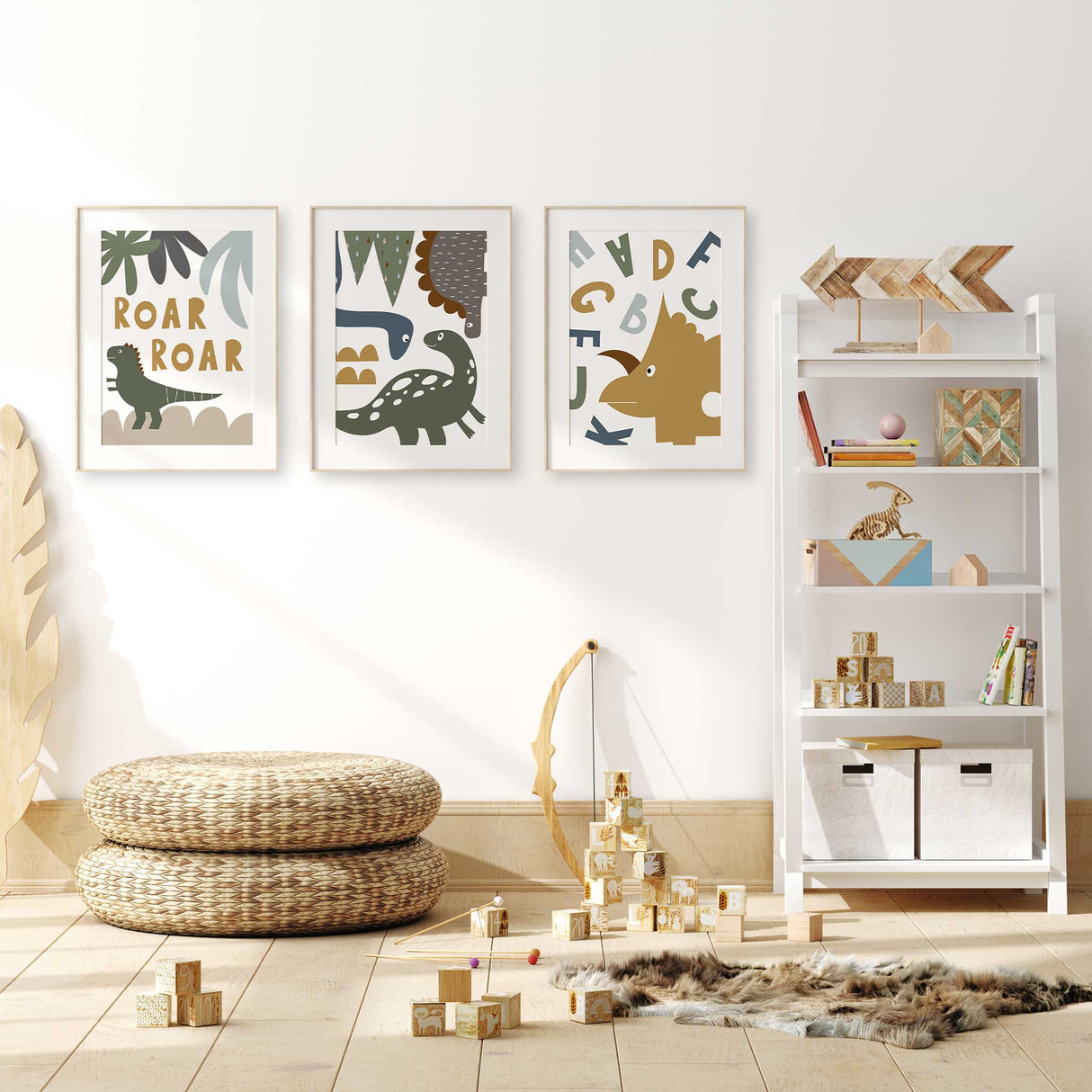 Dinosaur alphabet wall art print for boys kids nursery or playroom