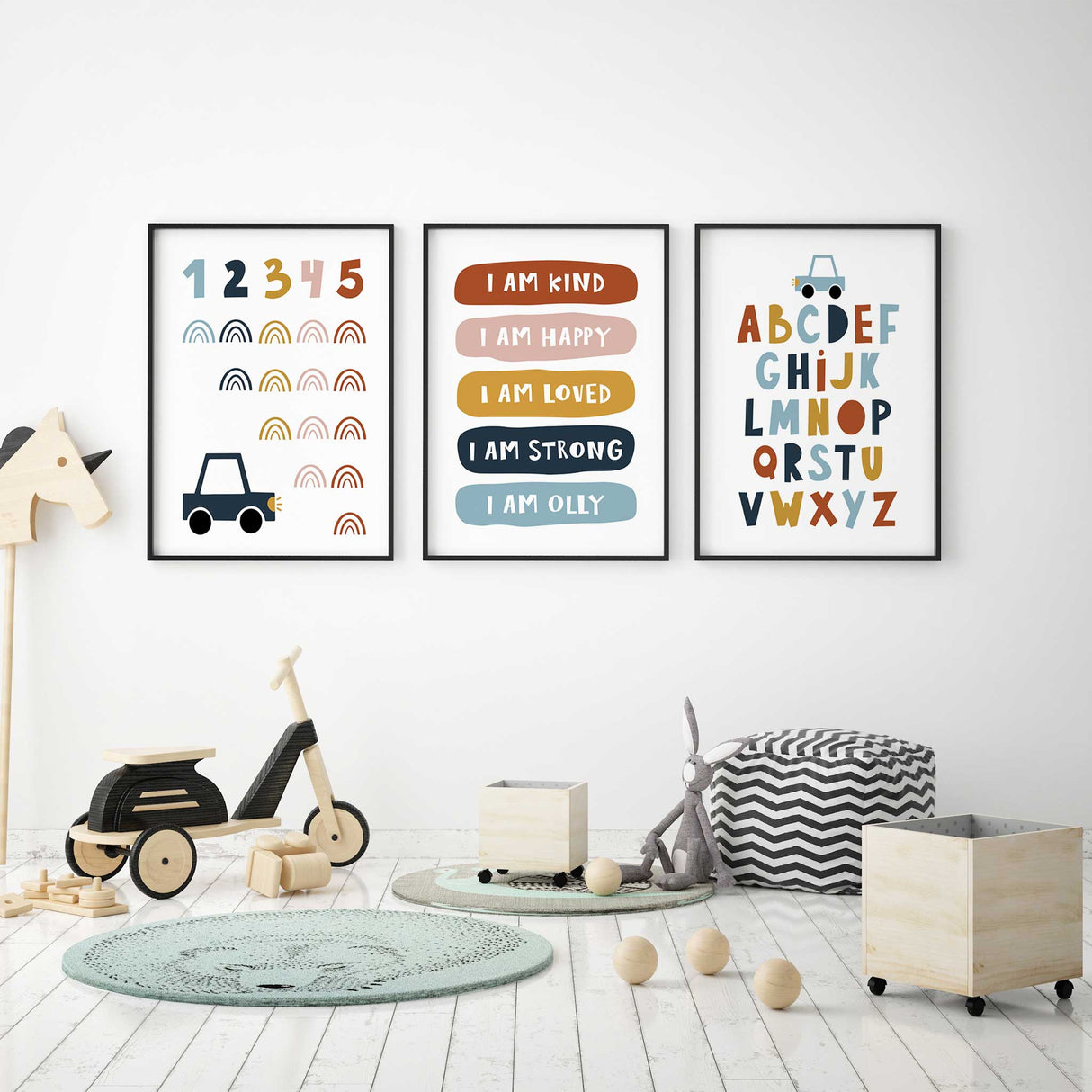 Educational wall art set for boys with learning and positive quotes