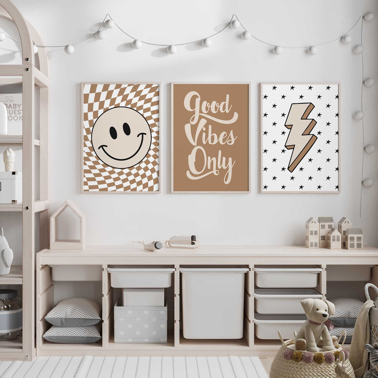 Set of 3 retro wall art prints styled in modern boys' bedroom décor