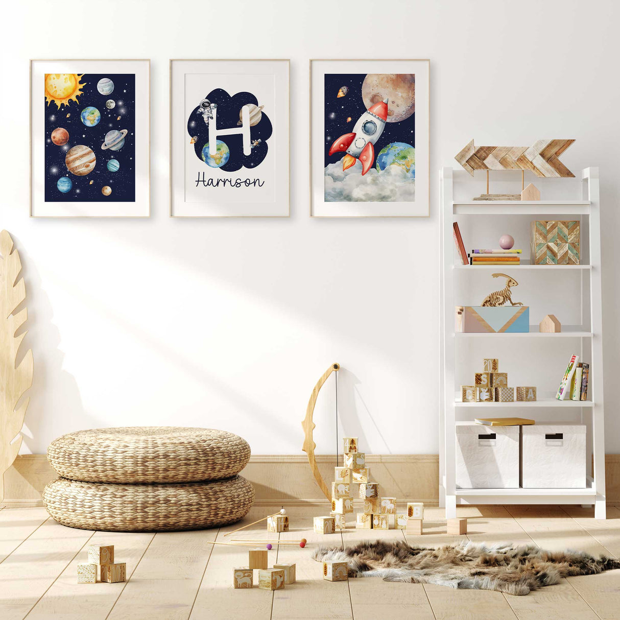 Space wall art set for boys bedroom or nursery