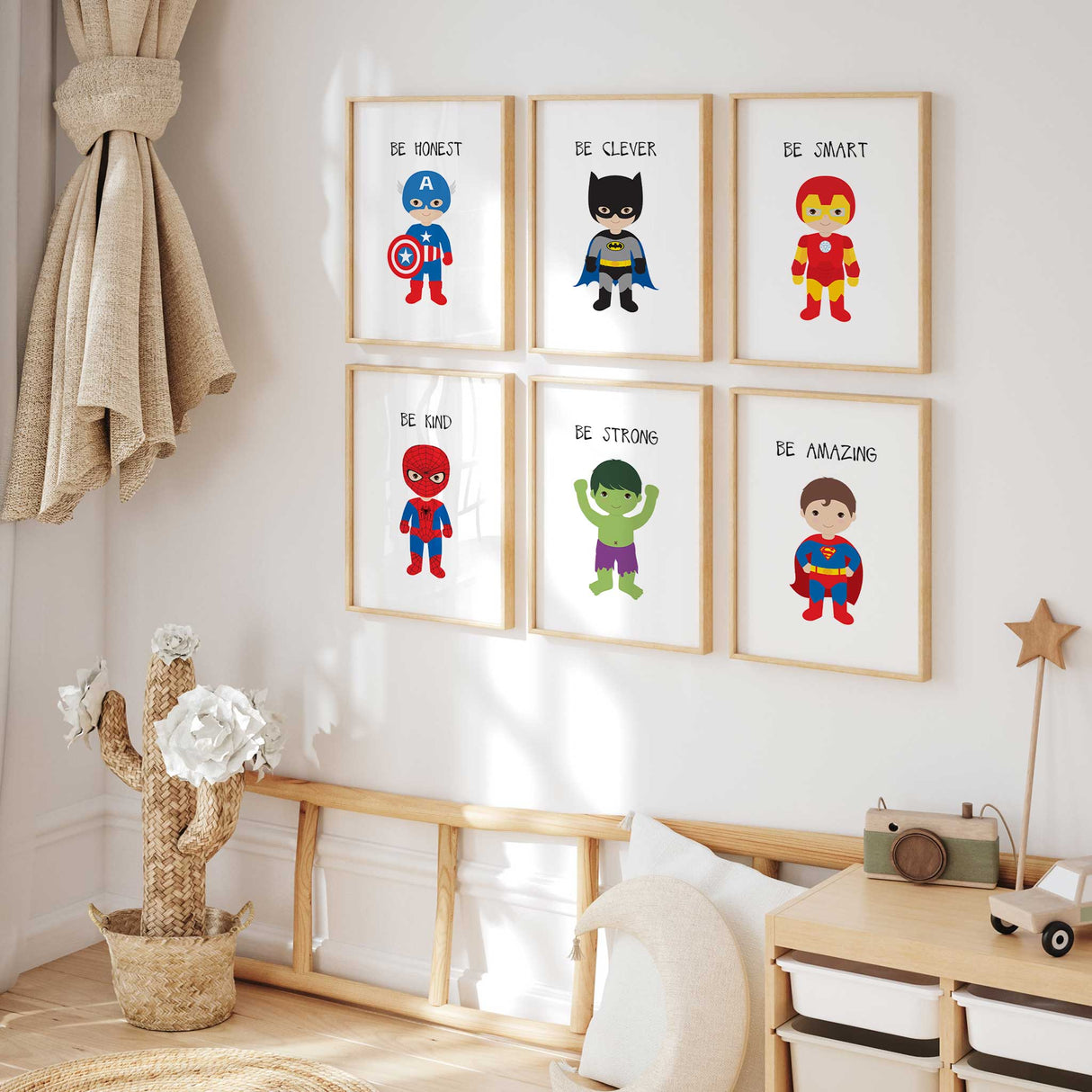 set of 6 superhero prints for todllers and young boys