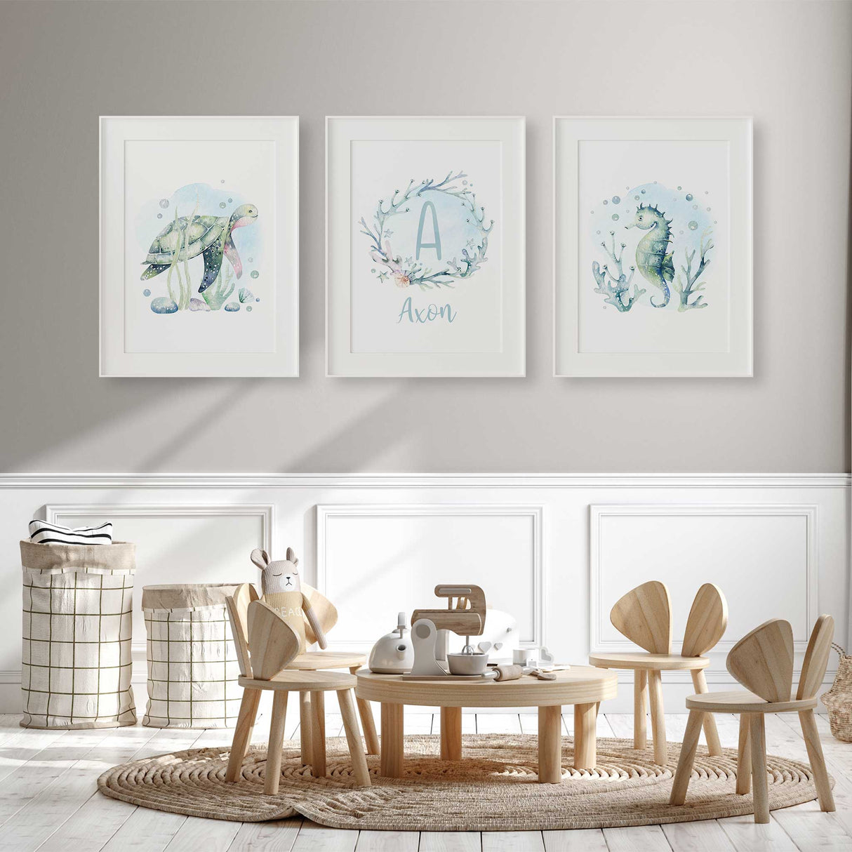 Ocean-Themed Nursery Prints – Beautiful printable wall art with soft pastel tones of the sea, perfect for a child's bedroom