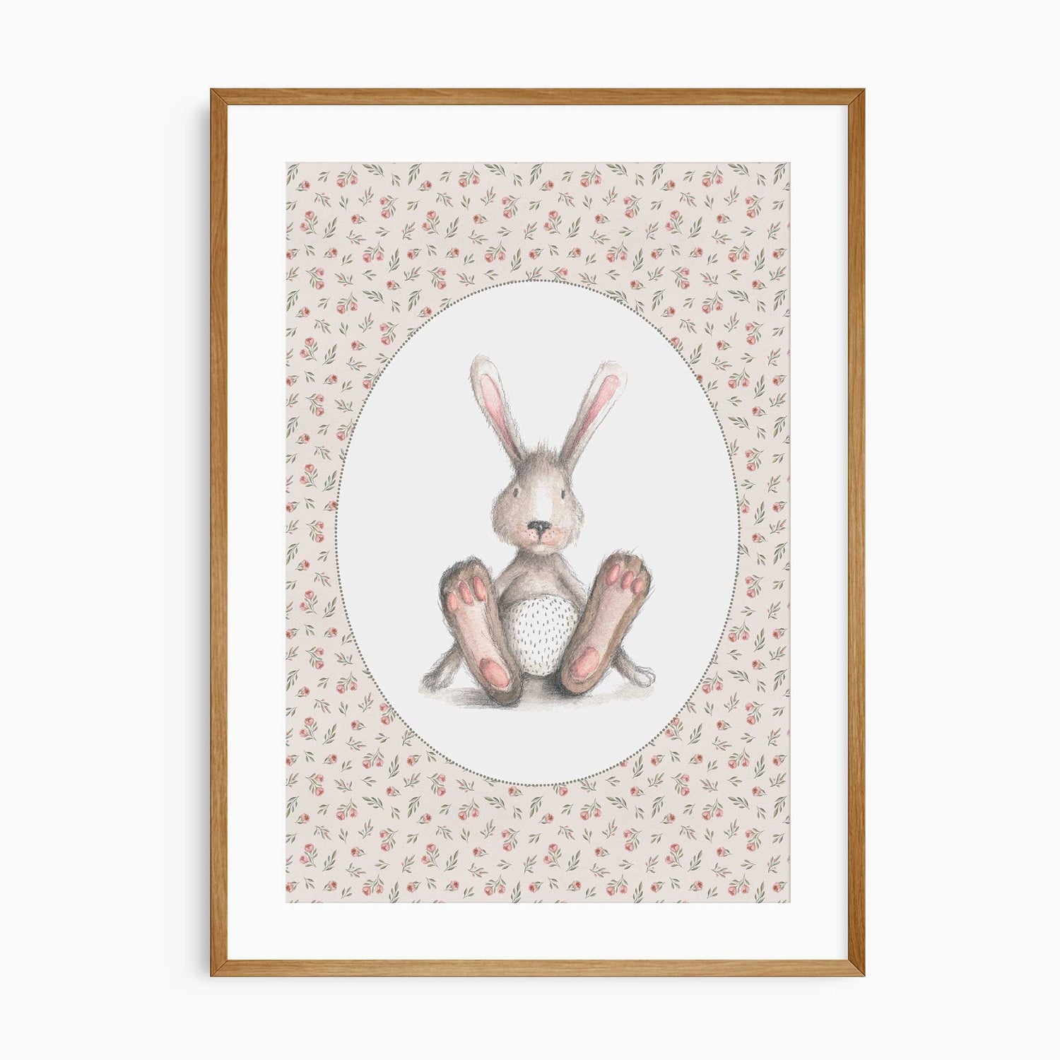 Soft floral bunny print, perfect for baby gift or girl’s nursery.