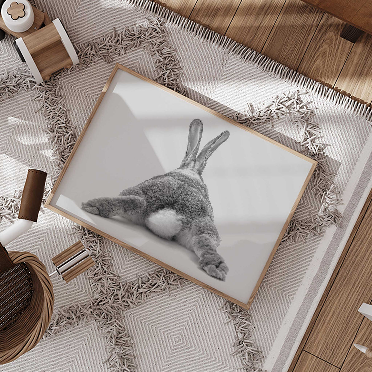 Playful bunny wall poster for kids bedroom or nursery