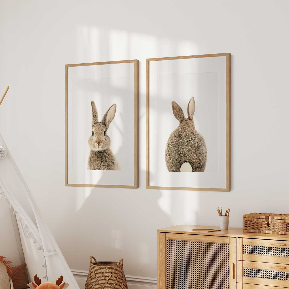 Adorable rabbit wall art with front and rear for kids rooms and nurseries