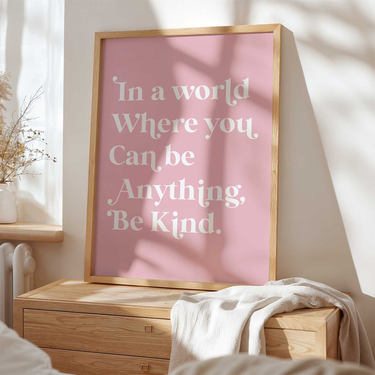 Choose kindness quote wall art in soft pink