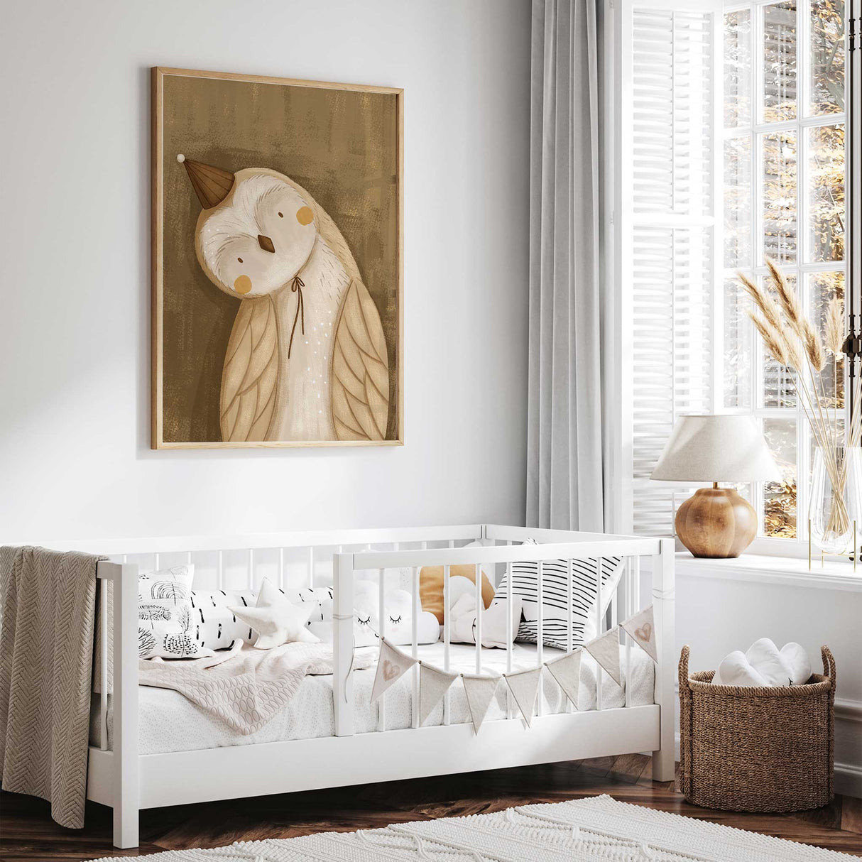 Classic owl nursery print for a calm kids room
